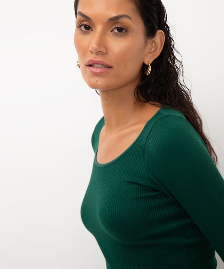 blusa de poliamida canelada cropped manga longa verde PP blusa de poliamida canelada cropped manga longa verde PP