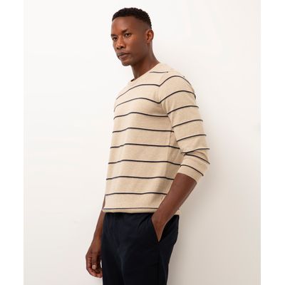 suéter comfort de tricot listrado off white