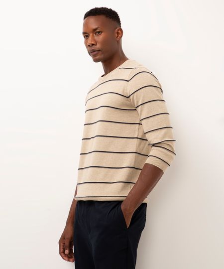 suéter comfort de tricot listrado off white P
