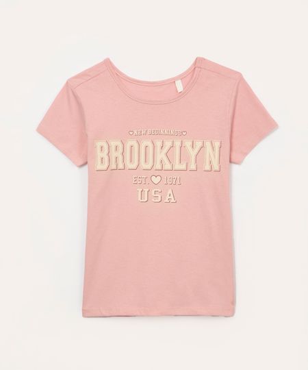 blusa de algodão infantil brooklyn manga curta rosa claro 4