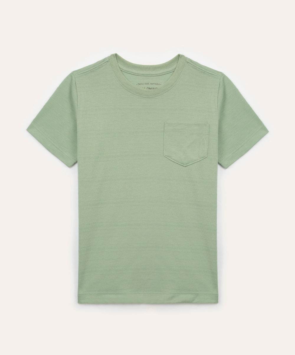 camiseta de algodão infantil com bolso verde claro