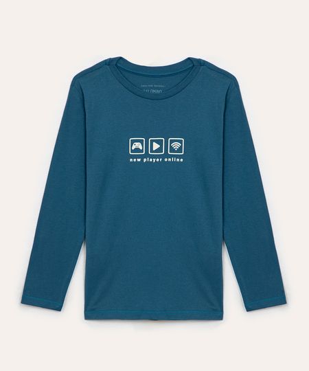 camiseta de algodão infantil game azul 4