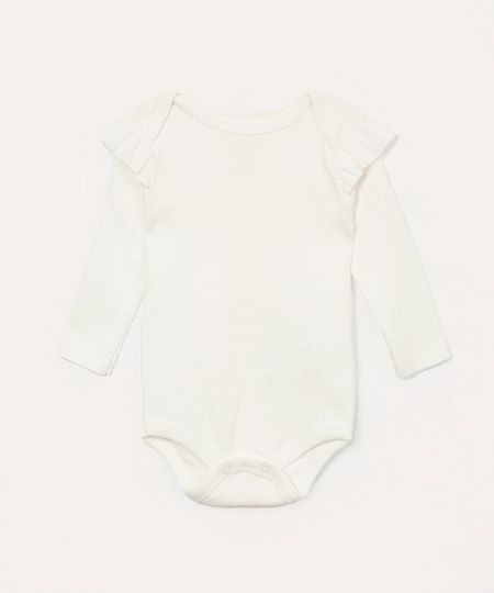 body de algodão infantil com babado off white 6-9