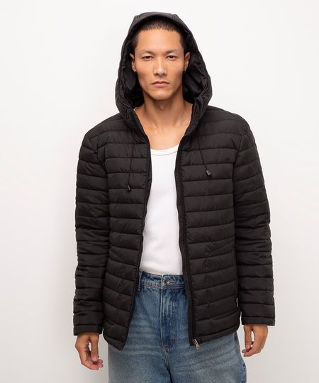 jaqueta puffer com capuz preto G