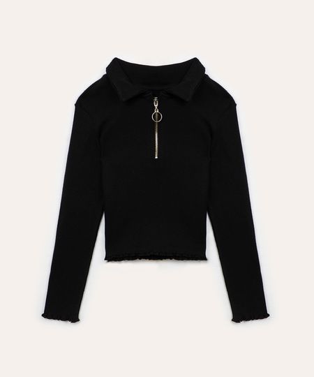 blusa de algodão infantil com zíper preto 4