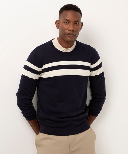 suéter comfort de tricot listrado azul P