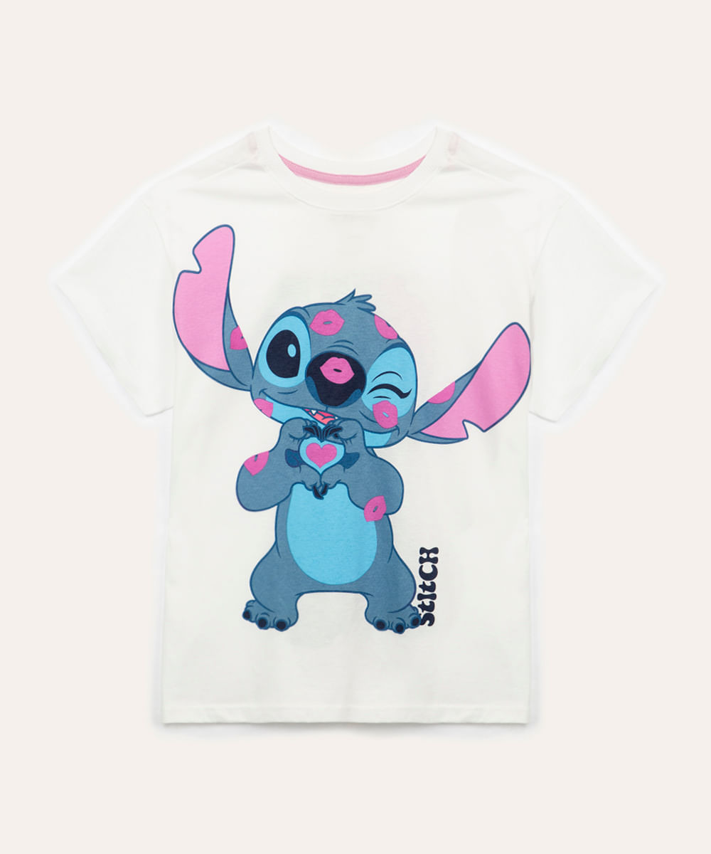 camiseta de algodão infantil stitch off white