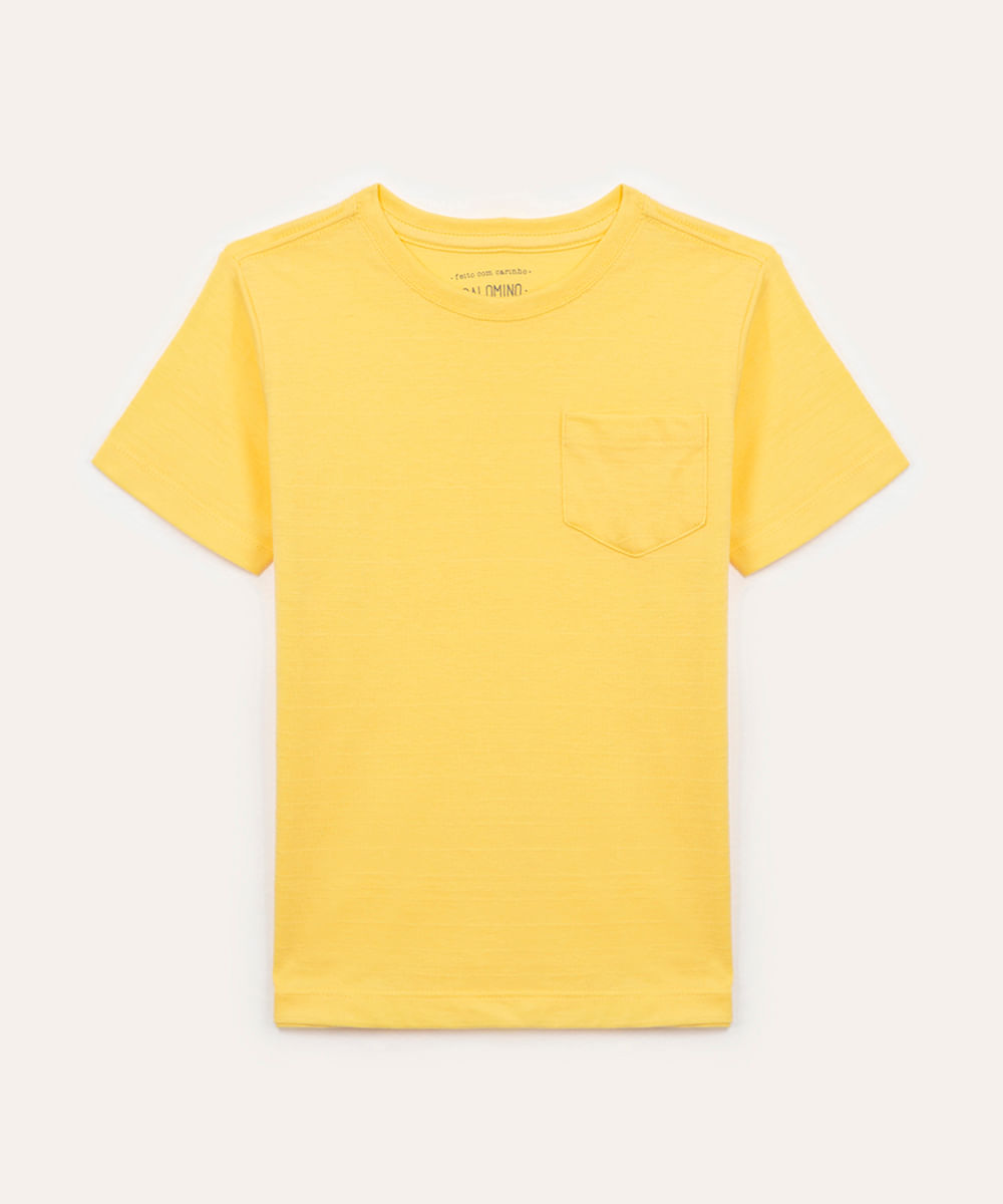 camiseta de algodão infantil com bolso amarelo