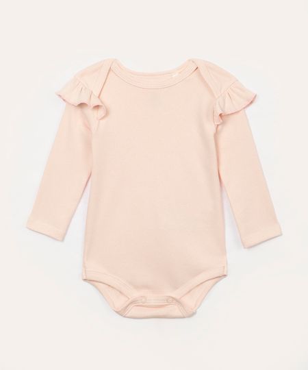 body de algodão infantil com babado rosa claro 6-9