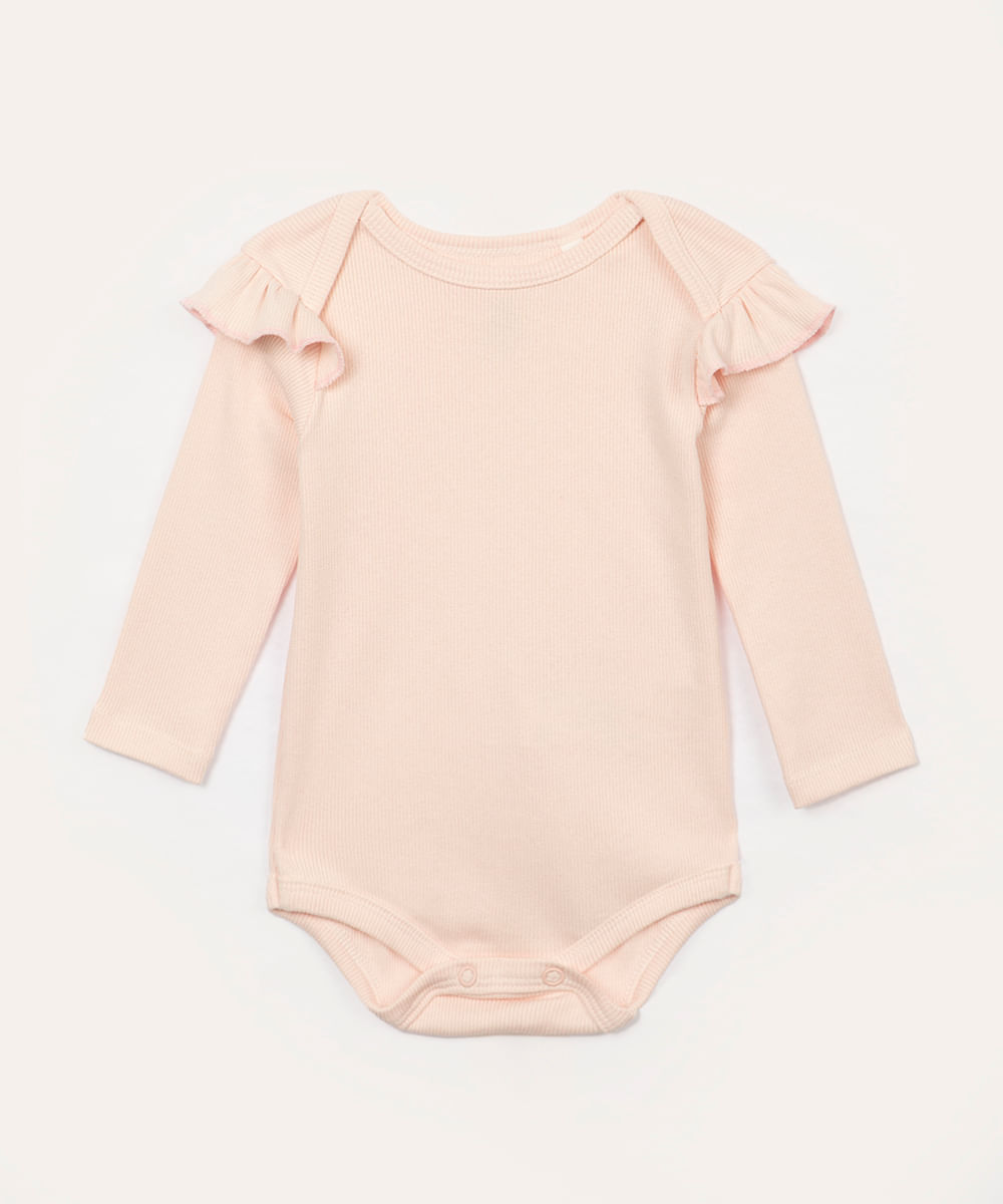 body de algodão infantil com babado rosa claro