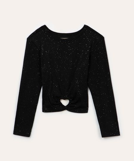 blusa de algodão infantil canelada com brilho preta 6