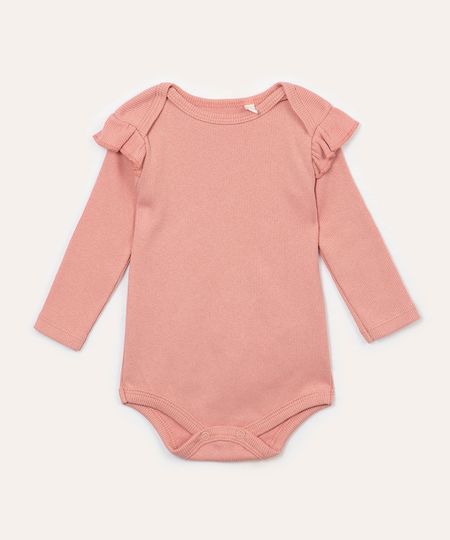 body de algodão infantil com babado rosa 0-3