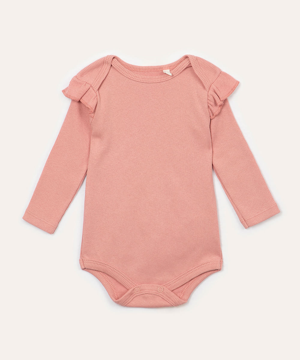 body de algodão infantil com babado rosa