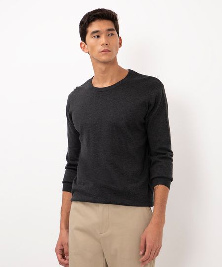 suéter de tricot gola careca cinza escuro G