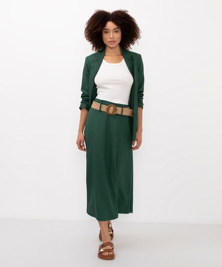 saia midi com linho cintura alta - verde 36 saia midi com linho cintura alta - verde 36