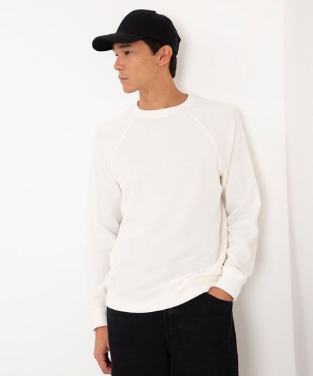 suéter texturizado manga longa raglan branco PP
