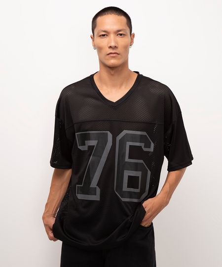 camiseta oversized de mesh preto PP
