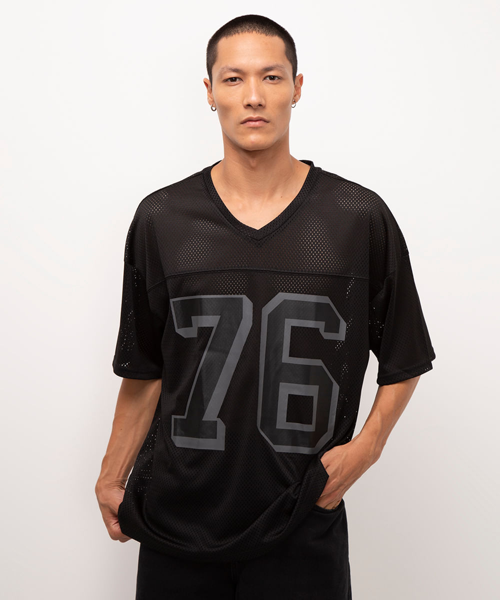 camiseta oversized de mesh preto