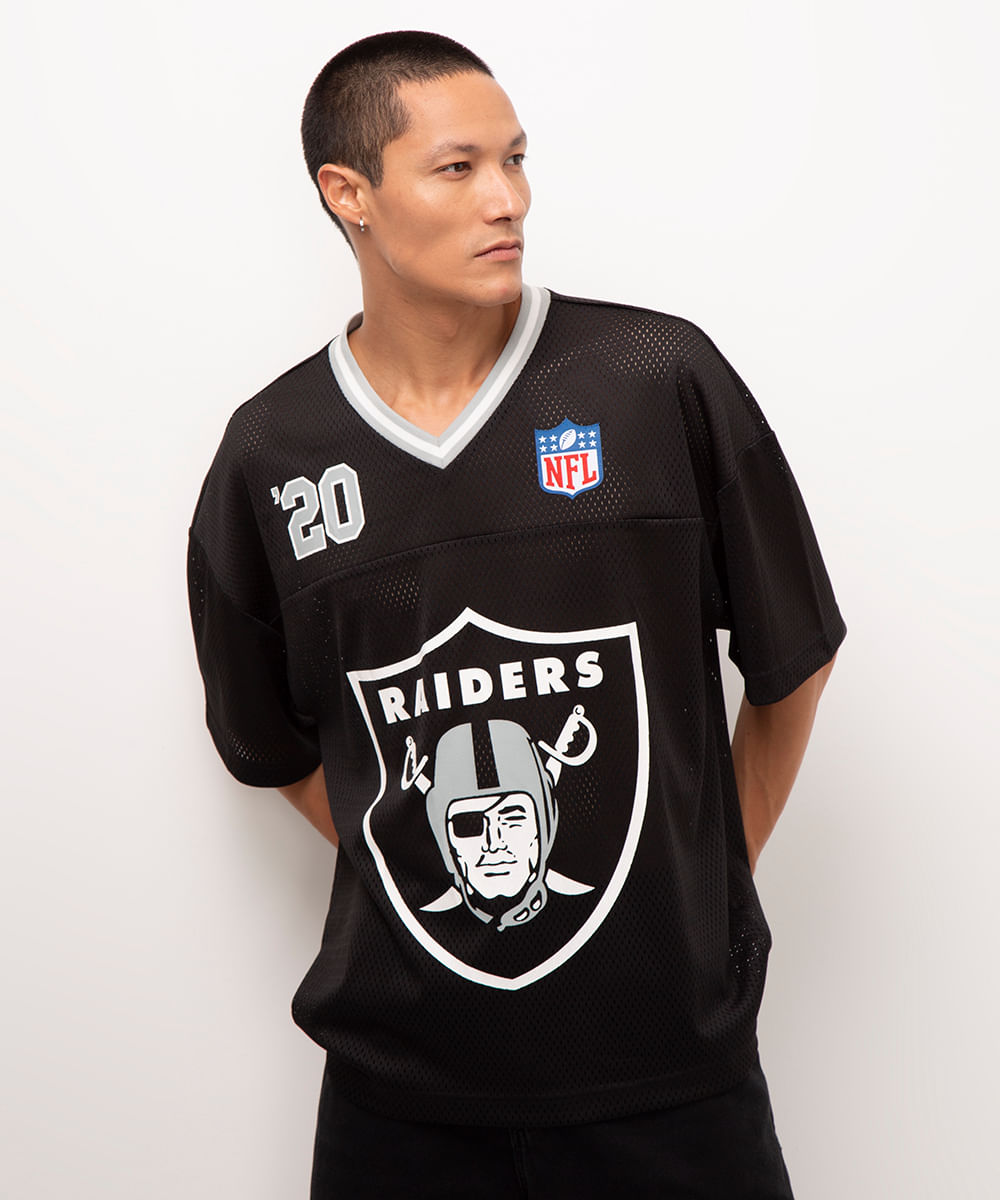 camiseta oversized nfl raiders mesh preto