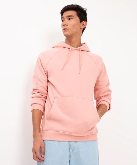 blusão de moletom bolso canguru com capuz rosa claro G