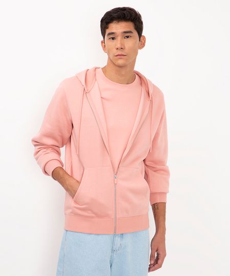 blusão de moletom com capuz rosa claro M