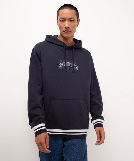 blusão de moletom com capuz brooklyn azul marinho PP