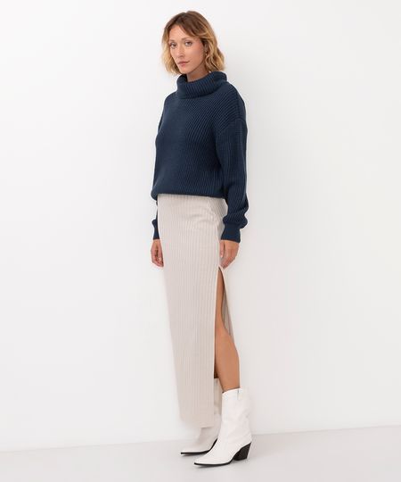 saia longa de tricot cintura alta com fenda bege GG