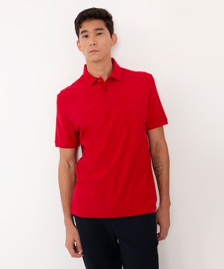 polo de algodão com bolso vermelho M