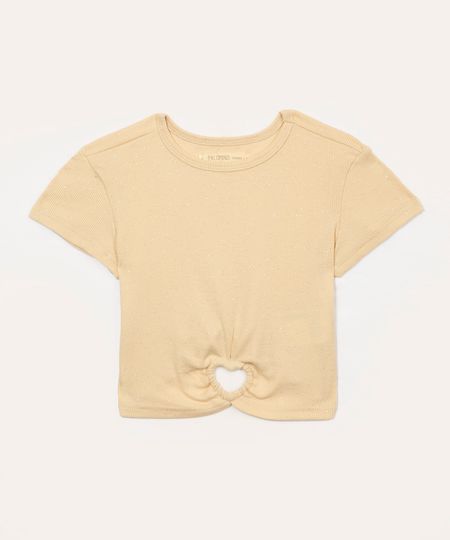 blusa de algodão infantil com brilho bege 4