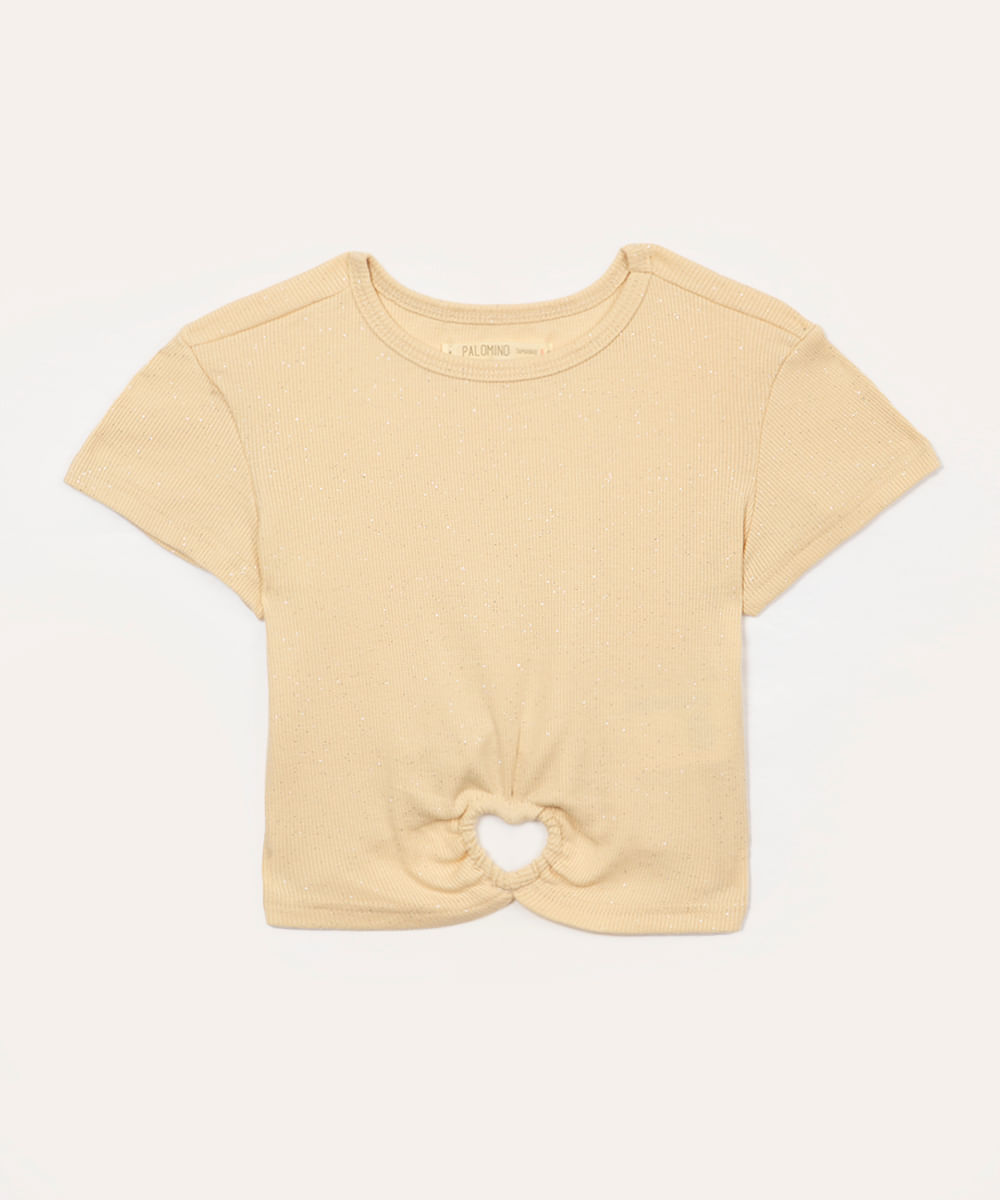 blusa de algodão infantil com brilho bege