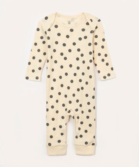 macacão de algodão infantil poá off white 0-3 macacão de algodão infantil poá off white 0-3