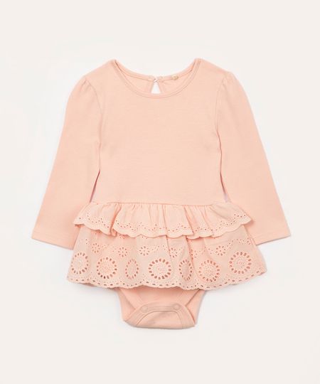 body de algodão infantil com laise rosa 0-3