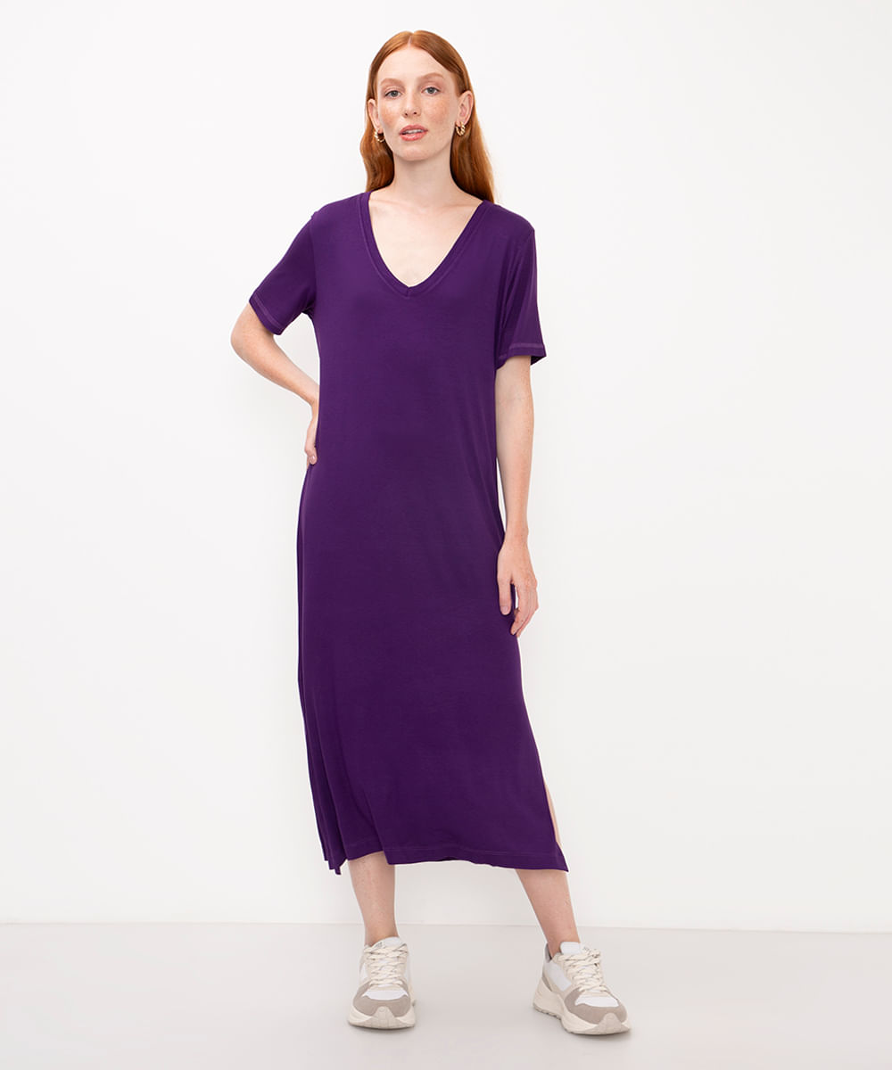 vestido midi básico de viscose roxo