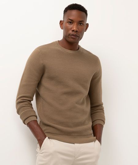 suéter de tricot canelado bege P