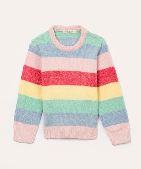 suéter de tricot chenille infantil listrado colorido 4