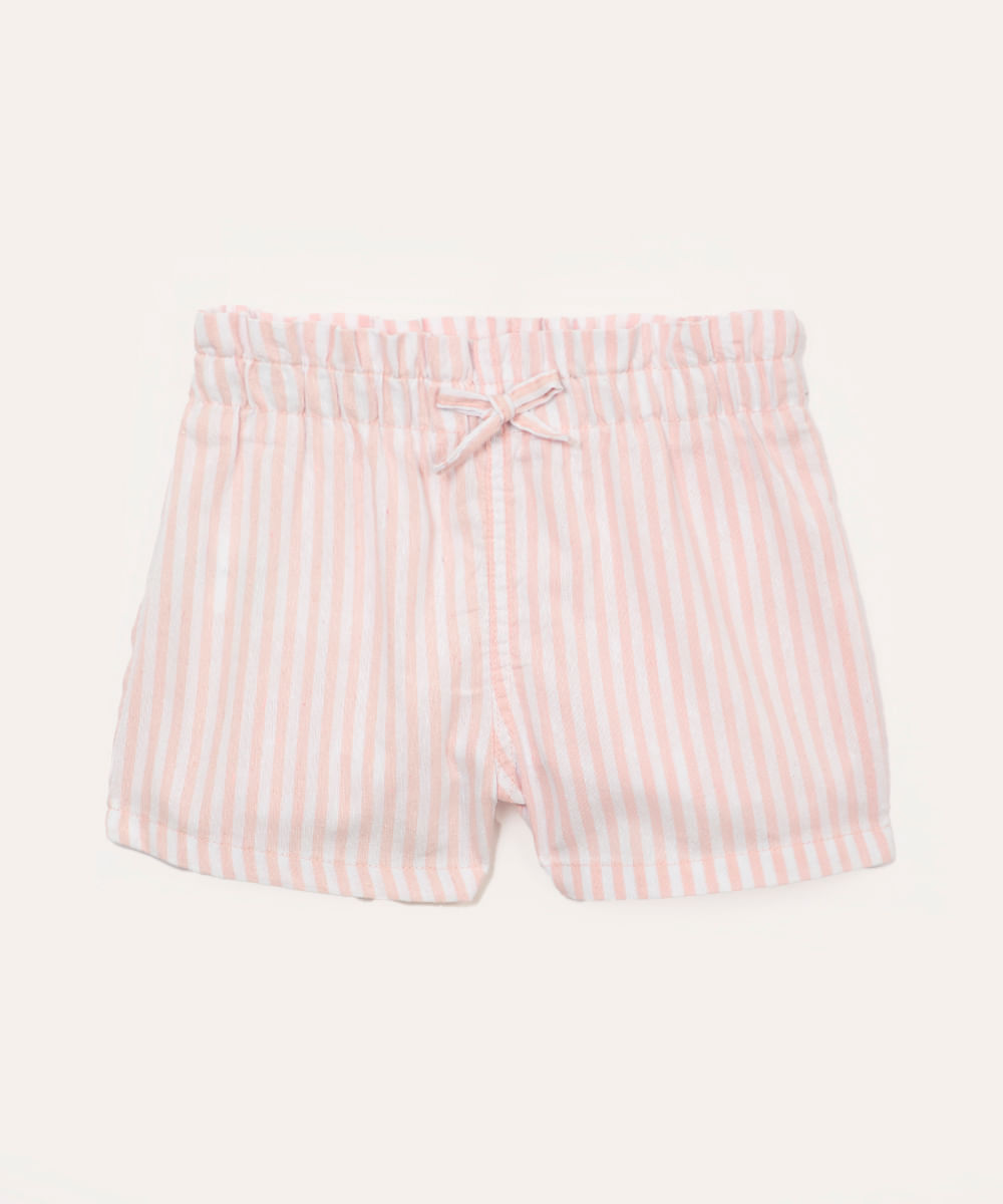 short de algodão infantil listrado rosa claro