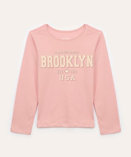 blusa de algodão infantil brooklyn manga longa rosa claro 4