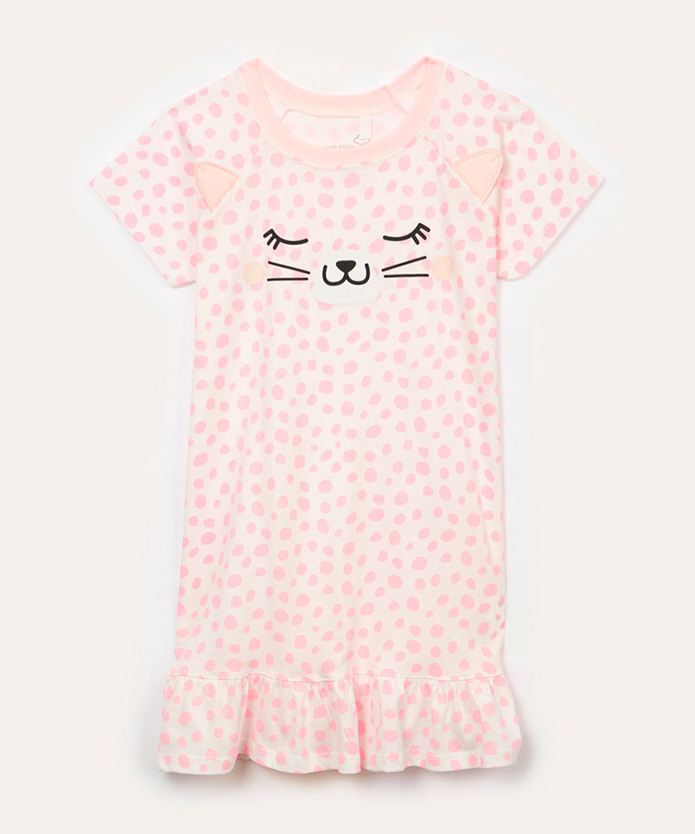 camisola de algodão infantil ursinha com babado off white