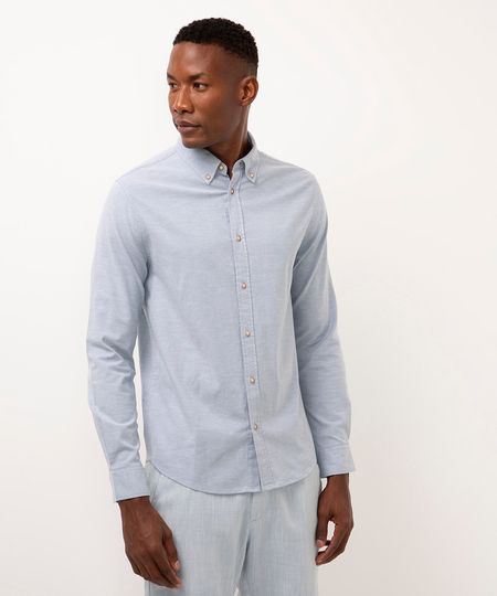 camisa slim manga longa azul médio M