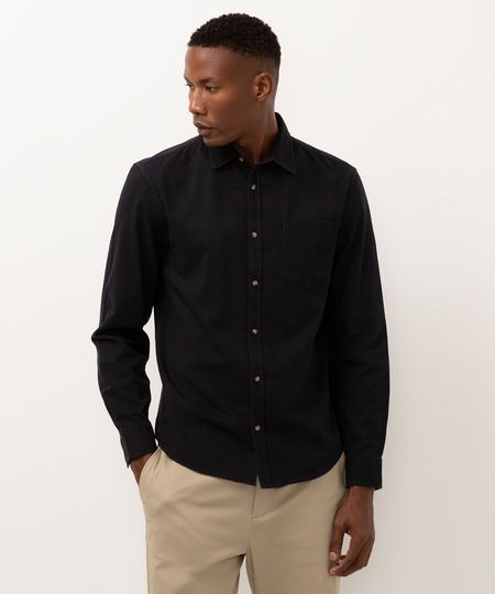 camisa comfort de sarja manga longa azul marinho P camisa comfort de sarja manga longa azul marinho P