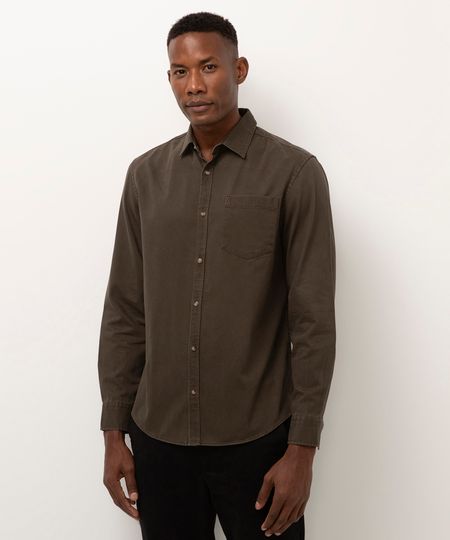 camisa comfort de sarja manga longa verde militar P camisa comfort de sarja manga longa verde militar P