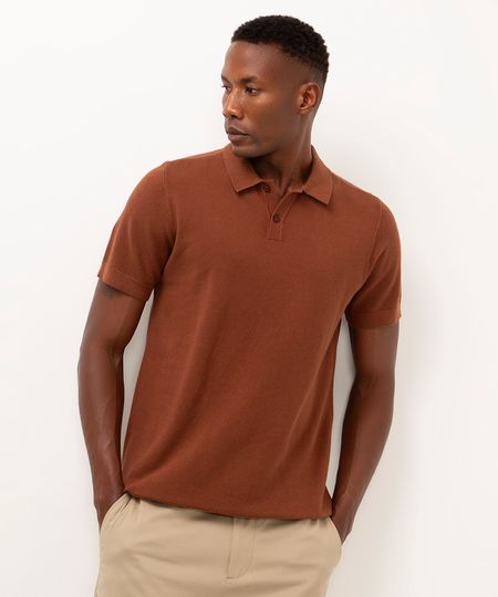 polo de tricot manga curta marrom GG