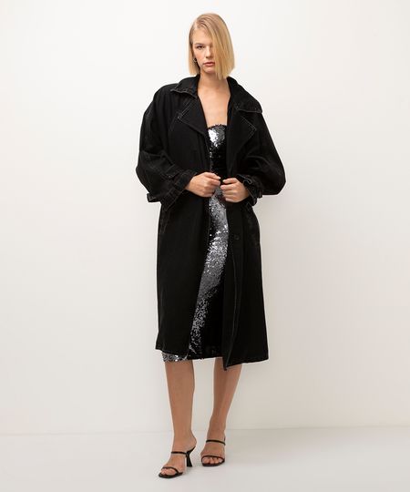 casaco jeans trench coat bff agatha black PP