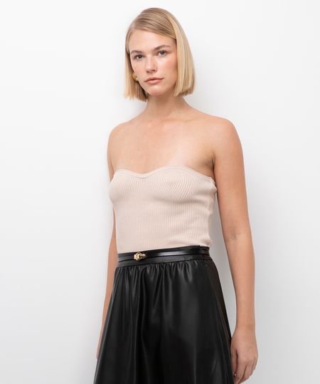 blusa de tricot sem alça bff camila bege G