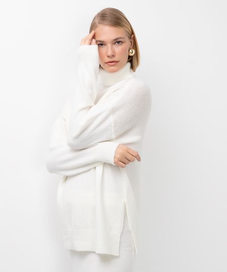 suéter de tricot oversized gola alta bff camila off white G