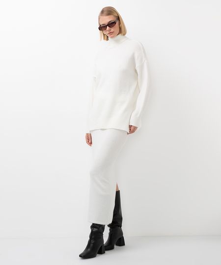 saia longa de tricot cintura média bff camila off white GG saia longa de tricot cintura média bff camila off white GG