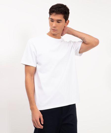 camiseta básica de algodão peruano branca GG