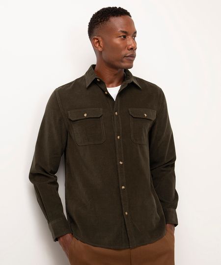 camisa de veludo cotelê verde militar P camisa de veludo cotelê verde militar P