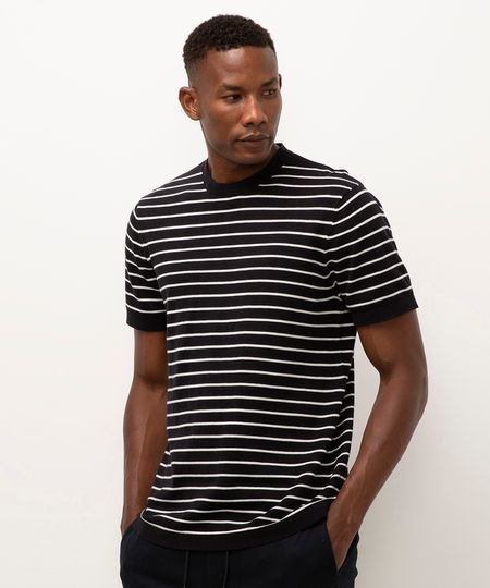 camiseta de tricot listrada - azul marinho P