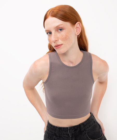 cropped halterneck de poliamida cinza M